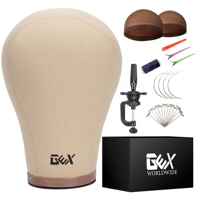 gexworldwide رأس عرض مانكن من الفلين القماش GEX 20"-24" مع ثقب للتثبيت (بني فاتح، 22") - Image 1